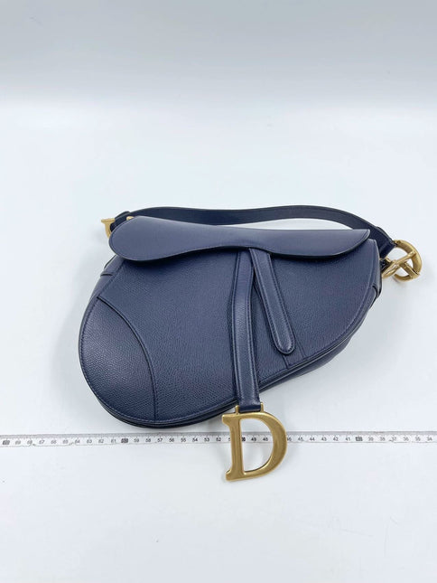 Sold Dior Saddle Blue Medium Grained Leather Handbag with Strap