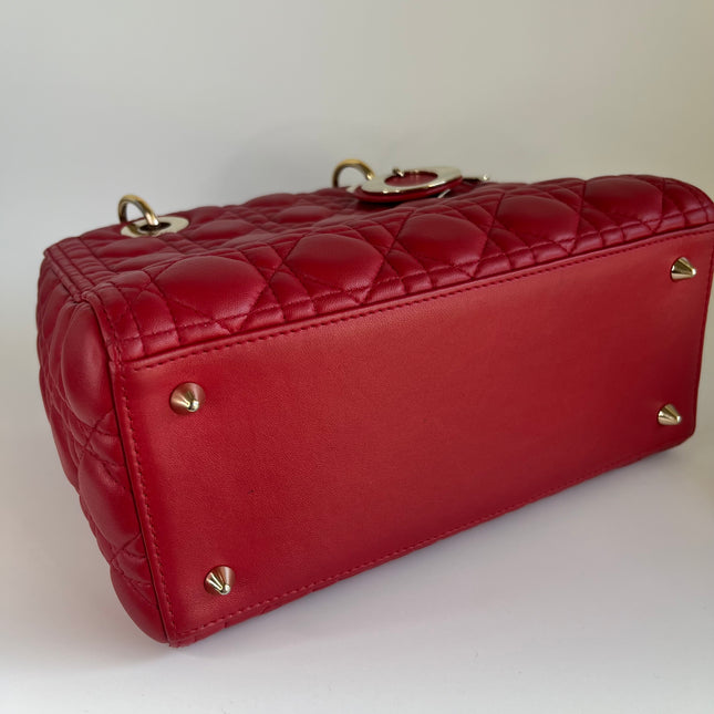 Sold Lady Dior Red Lambskin Cannage Leather Medium