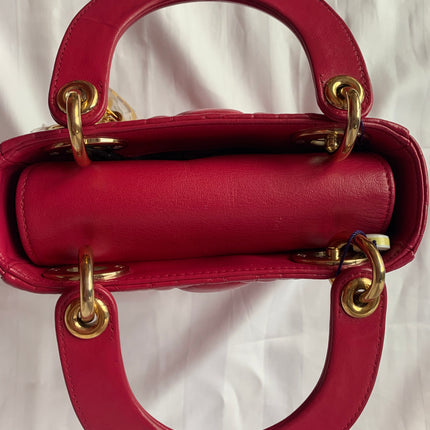 Sold Lady Dior Pink Mini handbag Cannage Leather with strap