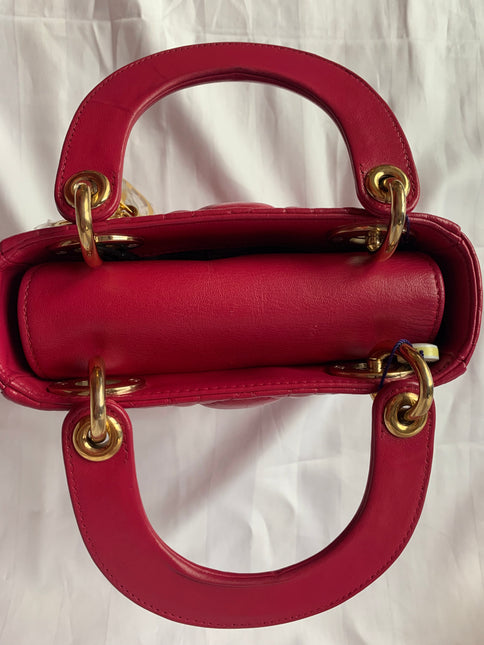 Sold Lady Dior Pink Mini handbag Cannage Leather with strap