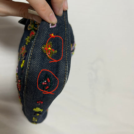 Sold FENDI Baguette Blue Denim with beaded Flower Embroidery