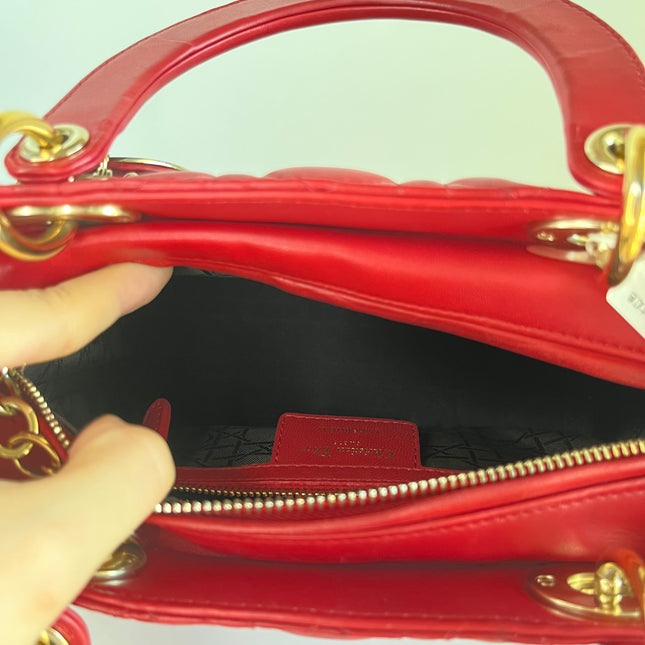 Sold Lady Dior Red Lambskin Cannage Leather Medium