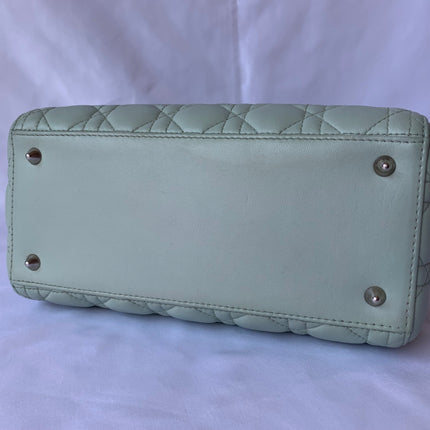 Sold Lady Dior Medium Mint Cannage Lambskin Leather with silver hardware and strap