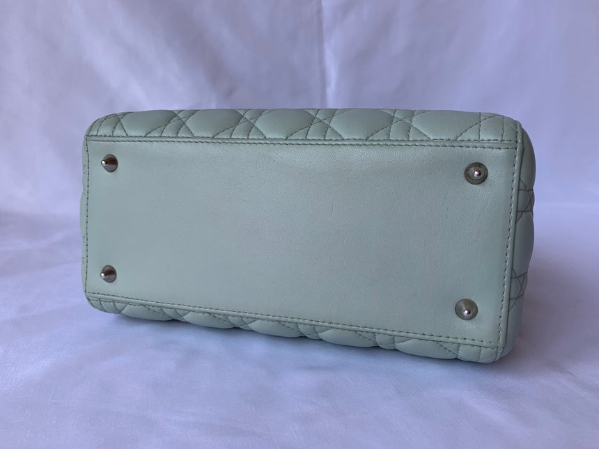 Sold Lady Dior Medium Mint Cannage Lambskin Leather with silver hardware and strap