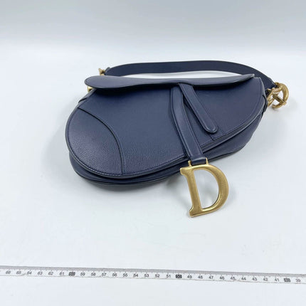 Sold Dior Saddle Blue Medium Grained Leather Handbag with Strap
