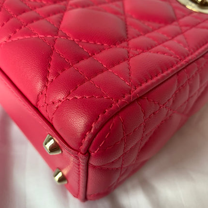 Sold Lady Dior Pink Mini handbag Cannage Leather with strap