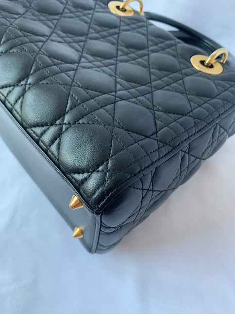 Sold Lady Dior Medium Black Cannage Lambskin Leather