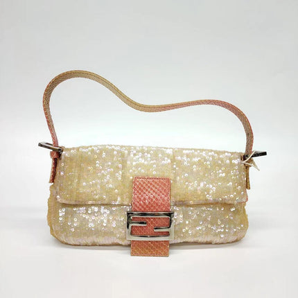 Sold Fendi Baguette Little Mermaid Glitter Pink circle sequins-Luxbags