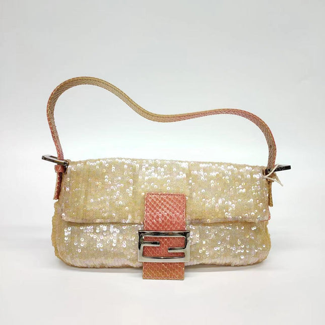 Sold Fendi Baguette Little Mermaid Glitter Pink circle sequins-Luxbags