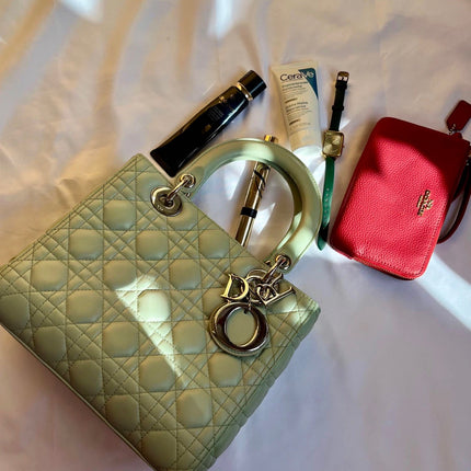 Sold Lady Dior Medium Mint Cannage Lambskin Leather with silver hardware and strap