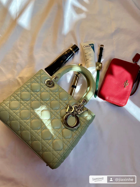 Sold Lady Dior Medium Mint Cannage Lambskin Leather with silver hardware and strap