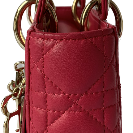 Sold Lady Dior Pink Mini handbag Cannage Leather with strap