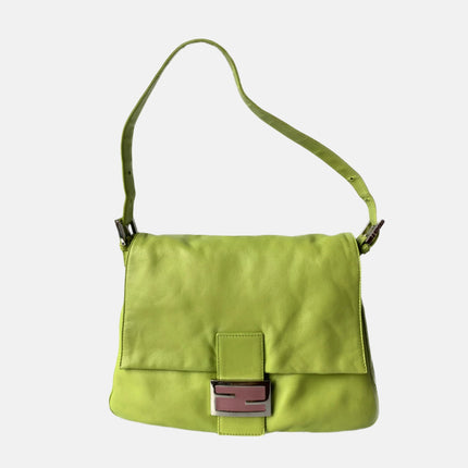 Sold Fendi Mamma Baguette Lime green lambskin leather-Luxbags