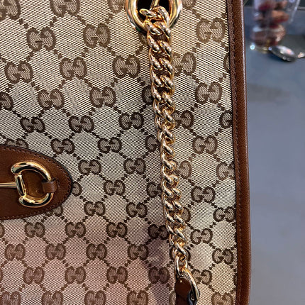 Sold Gucci 1956 horsebit chain tote in monogram canvas and brown leather