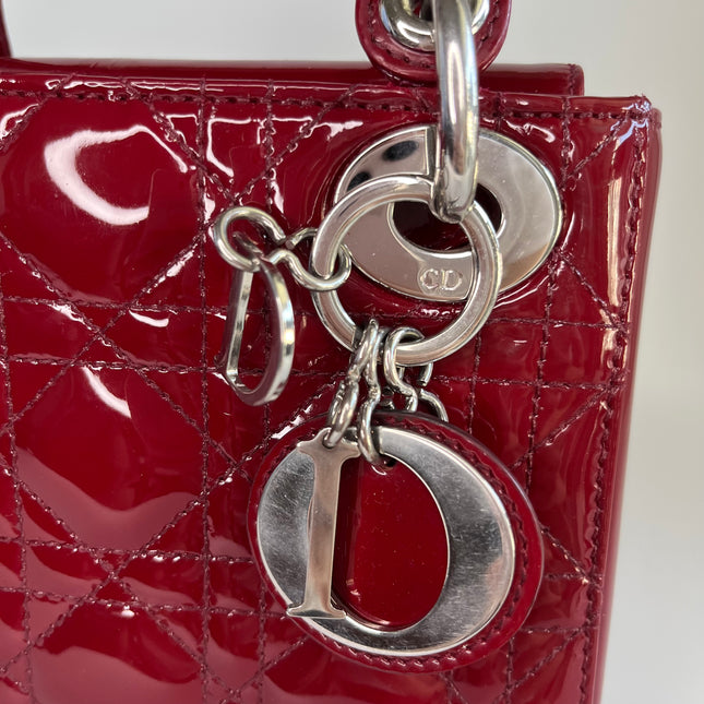 Sold Lady Dior Patent Leather Burgundy Mini handbag Cannage Leather with strap