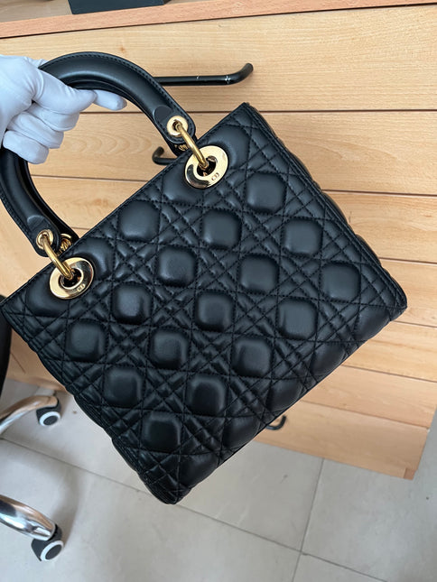 Sold Lady Dior Medium Black Cannage Lambskin Leather with gold hardware