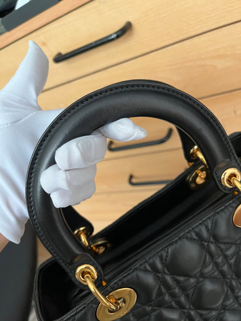 Sold Lady Dior Medium Black Cannage Lambskin Leather with gold hardware
