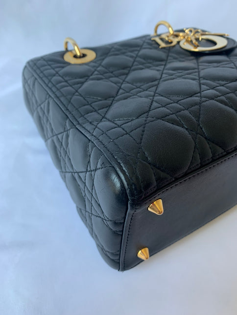 Sold Lady Dior Medium Black Cannage Lambskin Leather