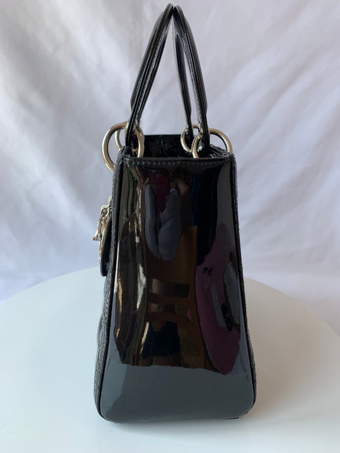 Sold Lady Dior Medium Bag Black Patent Leather