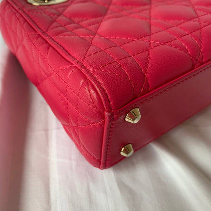 Sold Lady Dior Pink Mini handbag Cannage Leather with strap