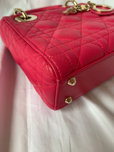 Sold Lady Dior Pink Mini handbag Cannage Leather with strap