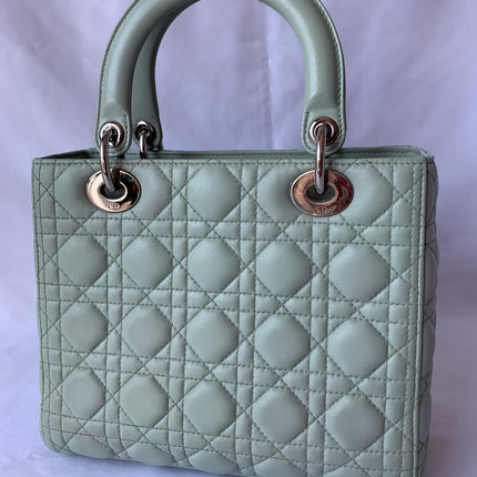 Sold Lady Dior Medium Mint Cannage Lambskin Leather with silver hardware and strap