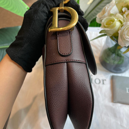 Sold Dior Saddle Maroon Medium Grained Leather Handbag with Strap