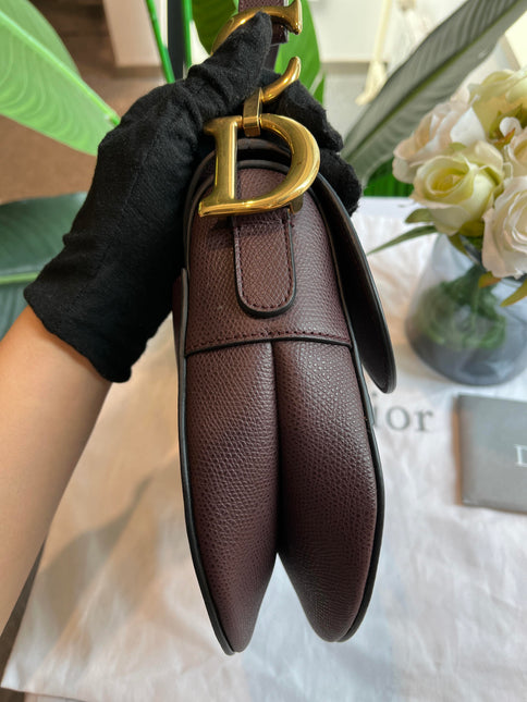 Sold Dior Saddle Maroon Medium Grained Leather Handbag with Strap