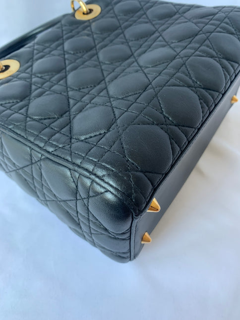Sold Lady Dior Medium Black Cannage Lambskin Leather