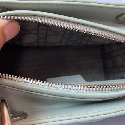 Sold Lady Dior Medium Mint Cannage Lambskin Leather with silver hardware and strap