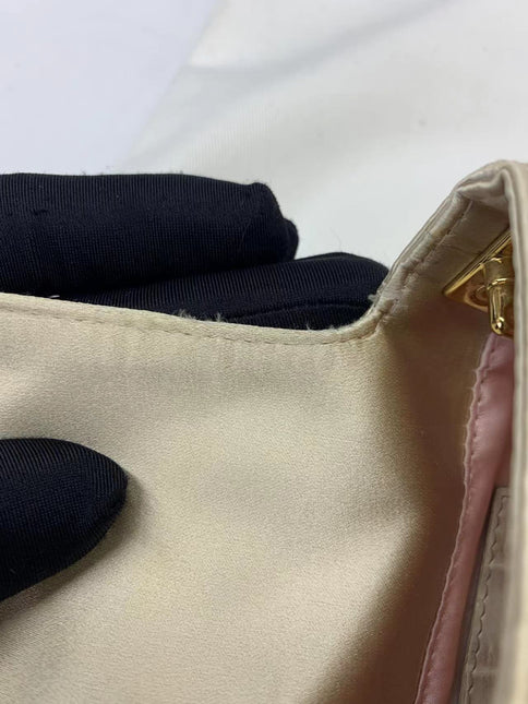 Sold FENDI Baguette Cream Biege Silk with Crystal Buckle