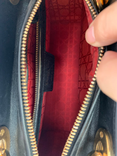 Sold Lady Dior Medium Black Cannage Lambskin Leather