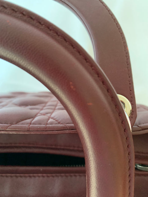 Sold Lady Dior Medium Burgundy Cannage Lambskin Leather with strap