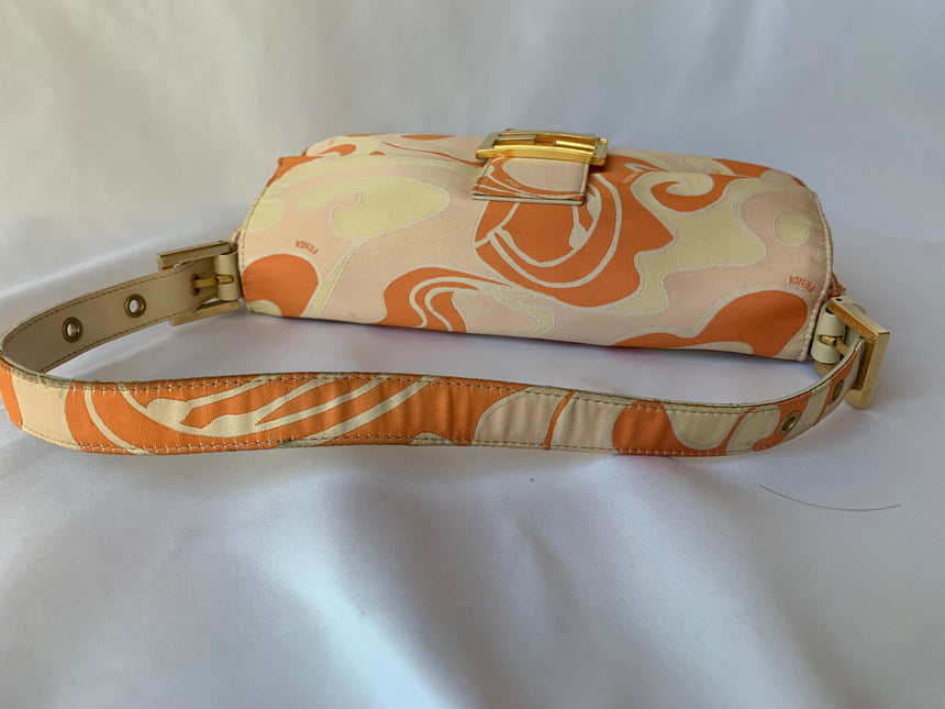 Sold FENDI Baguette Orange Multicolor Silk with Psychedelic prints