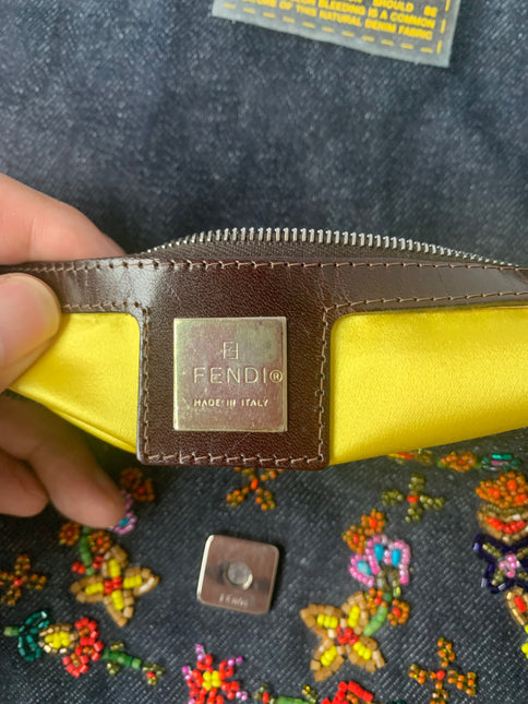 Sold FENDI Baguette Blue Denim with beaded Flower Embroidery