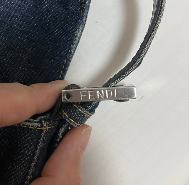 Sold FENDI Baguette Blue Denim with beaded Flower Embroidery