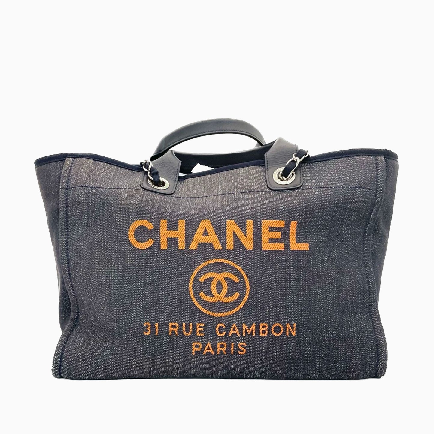 New 22B CHANEL Blue LARGE Shopping Deauville Tote Pouch Bag MICROCHIP