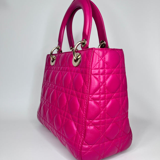 Sold Lady Dior Medium Bag Fuchsia Cannage Leather
