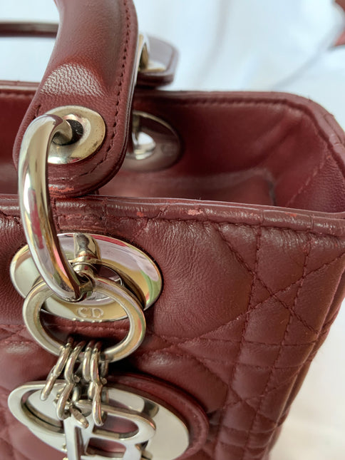 Sold Lady Dior Medium Burgundy Cannage Lambskin Leather with strap