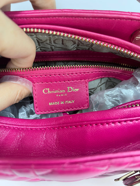 Sold Lady Dior Medium Bag Fuchsia Cannage Leather