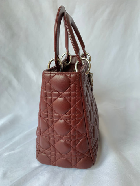 Sold Lady Dior Medium Burgundy Cannage Lambskin Leather with strap