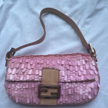 Sold Fendi Baguette Glitter Pink square sequins