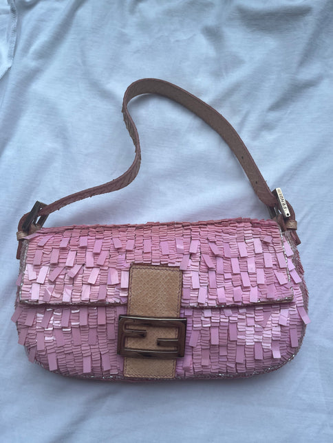 Sold Fendi Baguette Glitter Pink square sequins