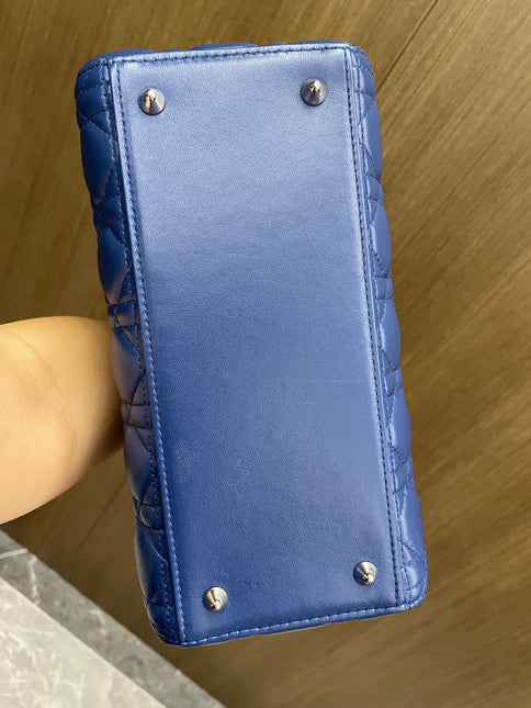 Sold Lady Dior Medium Navy Blue Cannage Lambskin Leather