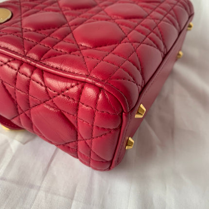 Sold Lady Dior Pink Mini handbag Cannage Leather with strap