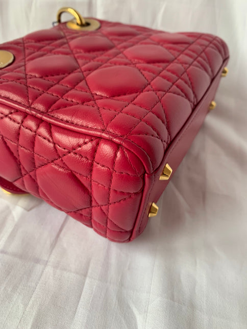 Sold Lady Dior Pink Mini handbag Cannage Leather with strap