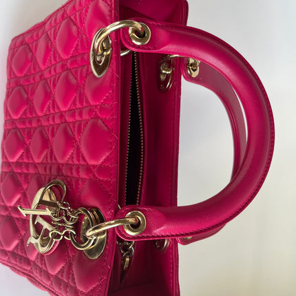 Sold Lady Dior Hot Pink Fuchsia Cannage Leather Medium