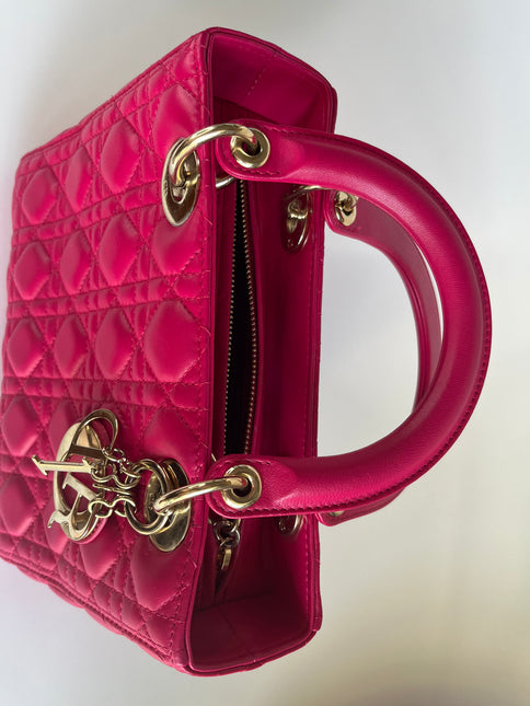Sold Lady Dior Hot Pink Fuchsia Cannage Leather Medium