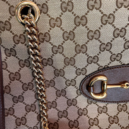 Sold Gucci 1956 horsebit chain tote in monogram canvas and brown leather