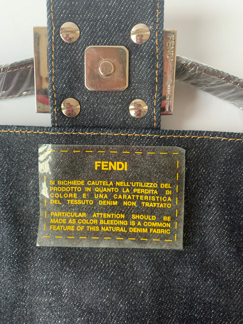 Sold FENDI Baguette Blue Denim with beaded Flower Embroidery